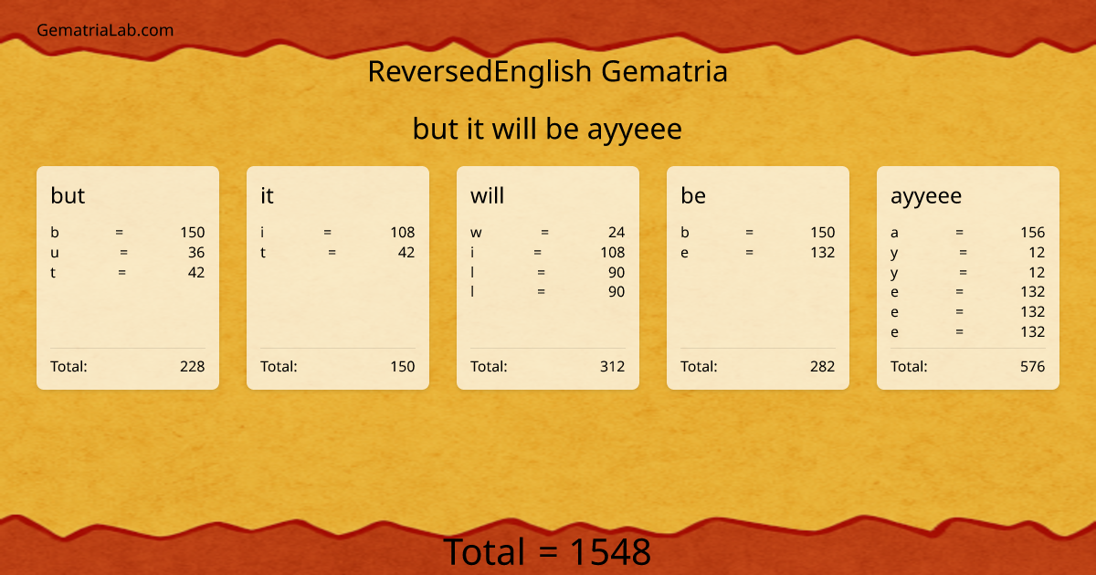 but it will be ayyeee in reversedEnglish Gematria